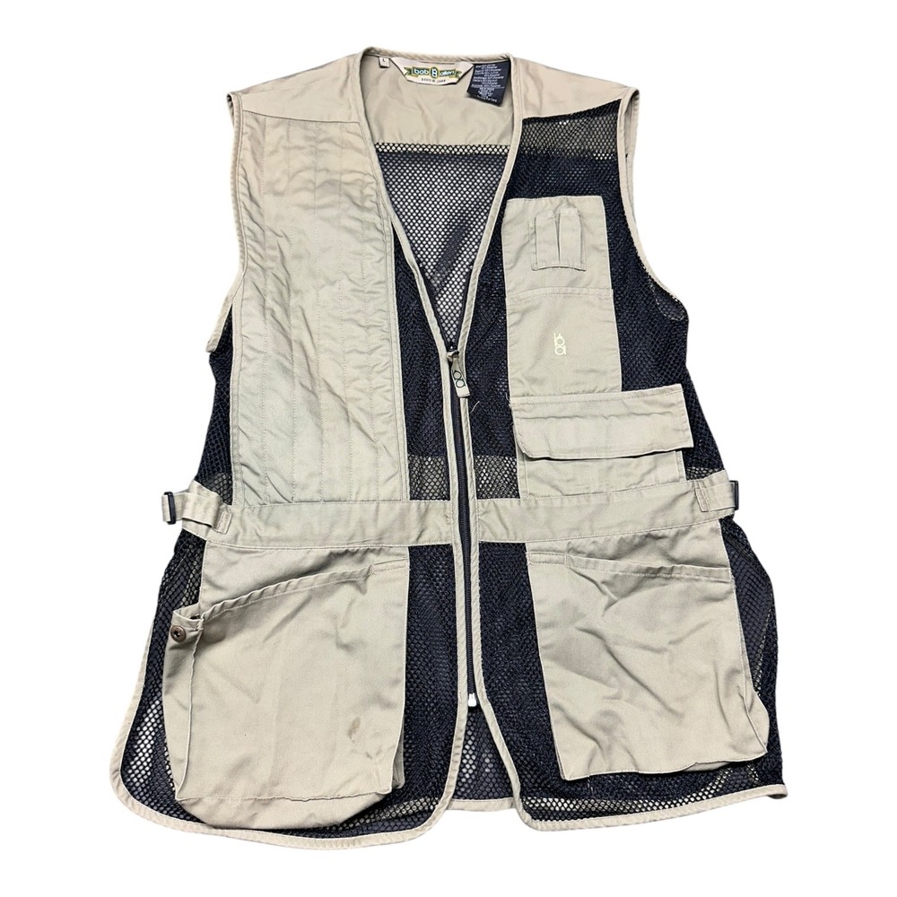 Bob Allen Mens Mesh Shooting Vest Tan Black Padded Shoulder Large Pockets L